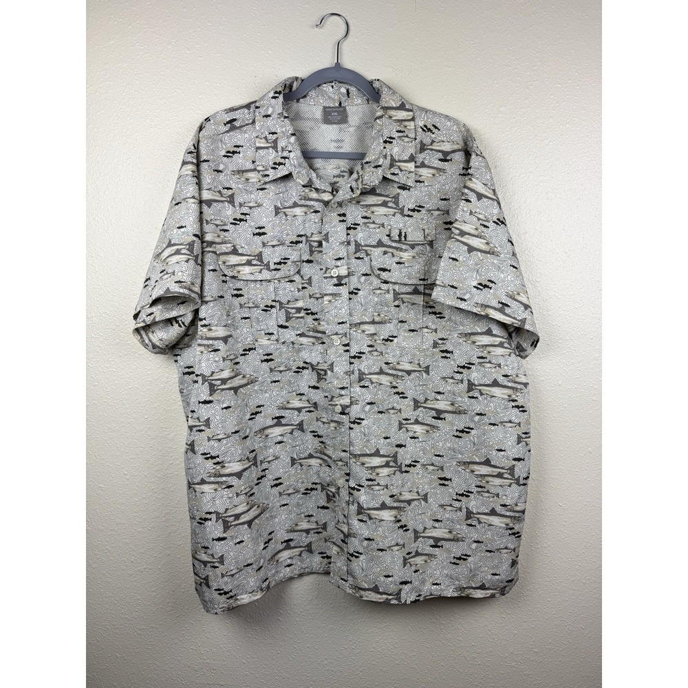 Great Northwest Fishing Shirt XXL Button Up Fish Print Vented Short Sleeve